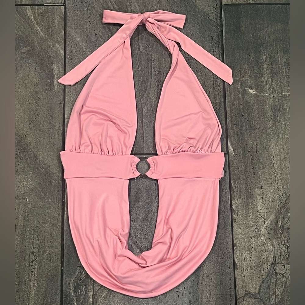 I.AM.GIA Pink Halter Top with Ring Detail